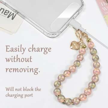 X-Lounge Phone Wrist Strap Beaded Phone Charms Hand Lanyard Strap Beaded Detachable Phone Bracelet Fashion Accessory For Women Chain Wristlet Strap For Phone Case With Clear Phone Patches