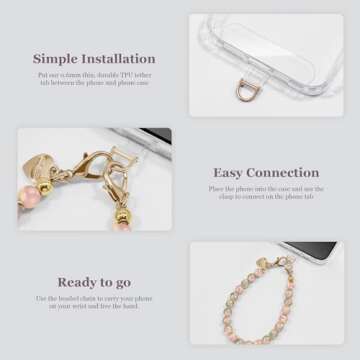 X-Lounge Phone Wrist Strap Beaded Phone Charms Hand Lanyard Strap Beaded Detachable Phone Bracelet Fashion Accessory For Women Chain Wristlet Strap For Phone Case With Clear Phone Patches