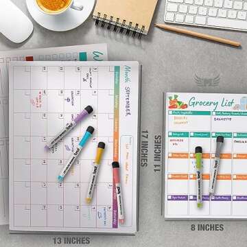 Magnetic Calendar for Fridge Set of 3 17”x13” Fridge Calendar Dry Erase, Weekly Planner Magnetic Fridge to-do List Family Calendar | Includes 6 Dry Erase Pens by Mommy Marvel