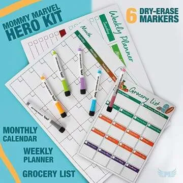 Magnetic Calendar for Fridge Set of 3 17”x13” Fridge Calendar Dry Erase, Weekly Planner Magnetic Fridge to-do List Family Calendar | Includes 6 Dry Erase Pens by Mommy Marvel