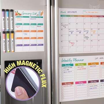 Magnetic Calendar for Fridge Set of 3 17”x13” Fridge Calendar Dry Erase, Weekly Planner Magnetic Fridge to-do List Family Calendar | Includes 6 Dry Erase Pens by Mommy Marvel