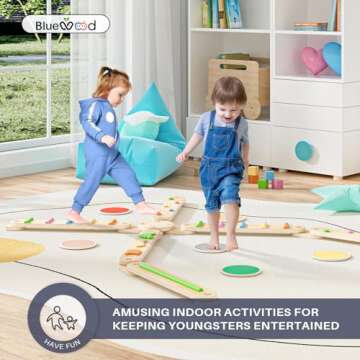BlueWood Balance Beam for Kids 3-5, Toddler Sensory Wooden Montessori Toys and Stepping Stones, Buil...