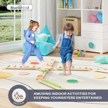 BlueWood Balance Beam for Kids 3-5, Toddler Sensory Wooden Montessori Toys and Stepping Stones, Buil...