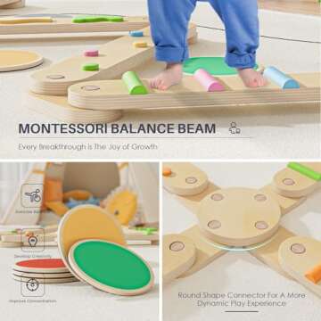 BlueWood Balance Beam for Kids 3-5, Toddler Sensory Wooden Montessori Toys and Stepping Stones, Build Coordination Gymnastics Obstacle Motor Skill for Kid (6PCS Rainbow)