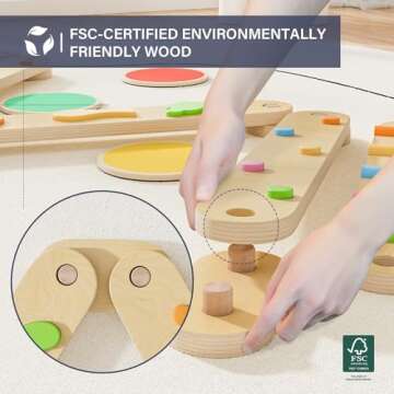 BlueWood Balance Beam for Kids 3-5, Toddler Sensory Wooden Montessori Toys and Stepping Stones, Build Coordination Gymnastics Obstacle Motor Skill for Kid (6PCS Rainbow)