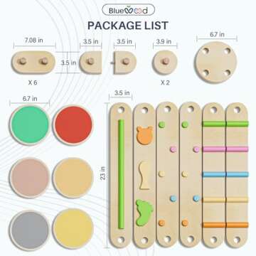 BlueWood Balance Beam for Kids 3-5, Toddler Sensory Wooden Montessori Toys and Stepping Stones, Build Coordination Gymnastics Obstacle Motor Skill for Kid (6PCS Rainbow)