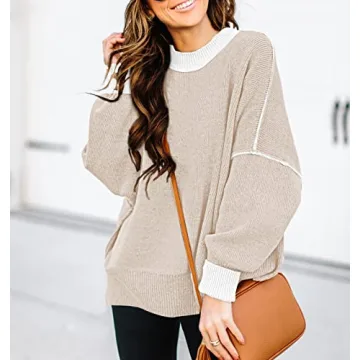 ETCYY Womens Oversized Sweaters Fall 2025 Fashion Clothes Trendy Batwing Sleeve Colorblock Striped Knit Pullover Sweater Tops