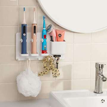 simpletome Adhesive Electric Toothbrush Holder Wall Mounted Razor Hanger Bathroom Organizer Box ABS ...