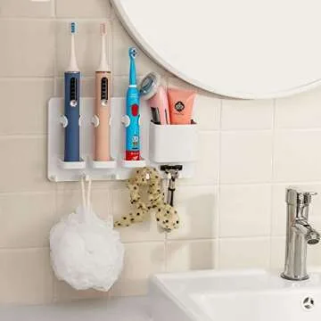 simpletome Adhesive Electric Toothbrush Holder Wall Mounted Razor Hanger Bathroom Organizer Box ABS ...