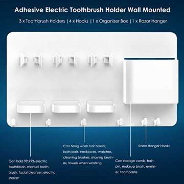 simpletome Adhesive Electric Toothbrush Holder Wall Mounted Razor Hanger Bathroom Organizer Box ABS (White)