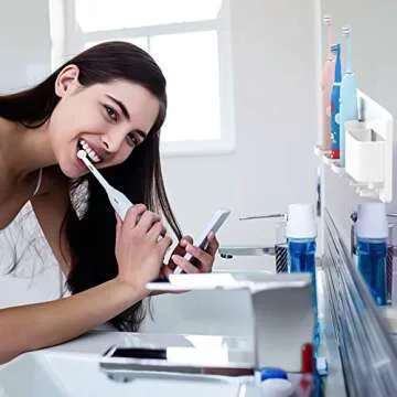 simpletome Adhesive Electric Toothbrush Holder Wall Mounted Razor Hanger Bathroom Organizer Box ABS (White)