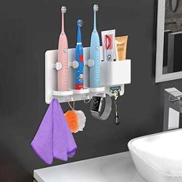 simpletome Adhesive Electric Toothbrush Holder Wall Mounted Razor Hanger Bathroom Organizer Box ABS (White)