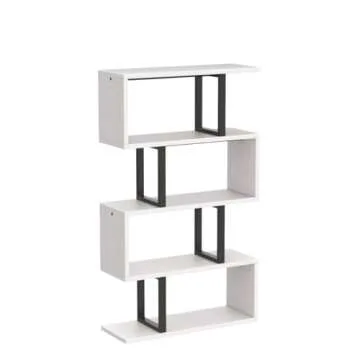 YITAHOME 5-Tier Bookshelf, S-Shaped Z-Shelf Bookshelves and Bookcase, Modern Freestanding Multifunctional Decorative Storage Shelving for Living Room Home Office, Cream White