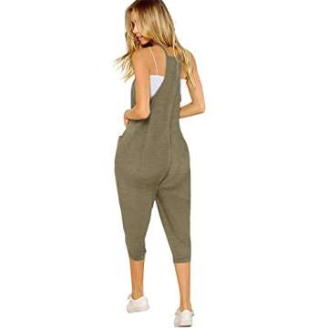 STOLKISS Women’s Spaghetti Strap Jumpsuits Summer Casual Sleeveless V Neck Thin Shoulder Strap Adjustable Jumpsuit Pant with Pockets (Y017 Khaki, XX-Large)