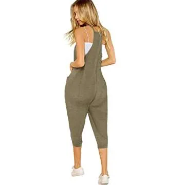 STOLKISS Women’s Spaghetti Strap Jumpsuits Summer Casual Sleeveless V Neck Thin Shoulder Strap Adjustable Jumpsuit Pant with Pockets (Y017 Khaki, XX-Large)