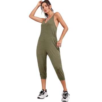 STOLKISS Women’s Spaghetti Strap Jumpsuits Summer Casual Sleeveless V Neck Thin Shoulder Strap Adjustable Jumpsuit Pant with Pockets (Y017 Khaki, XX-Large)