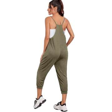 STOLKISS Women’s Spaghetti Strap Jumpsuits Summer Casual Sleeveless V Neck Thin Shoulder Strap Adjustable Jumpsuit Pant with Pockets (Y017 Khaki, XX-Large)
