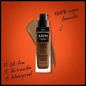 NYX PROFESSIONAL MAKEUP Can't Stop Won't Stop Foundation, 24h Full Coverage Matte Finish - Sienna
