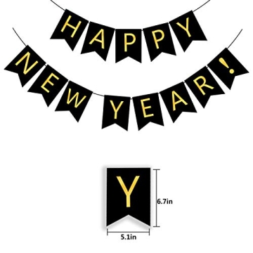 FECEDY Happy New Year Gold Alphabet Party Banner