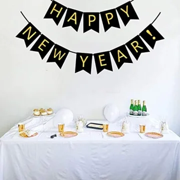FECEDY Happy New Year Gold Alphabet Party Banner