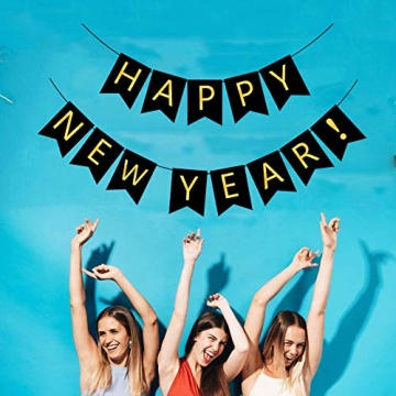 FECEDY Happy New Year Gold Alphabet Party Banner