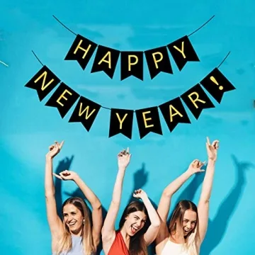 FECEDY Happy New Year Gold Alphabet Party Banner