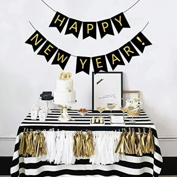 FECEDY Happy New Year Gold Alphabet Party Banner