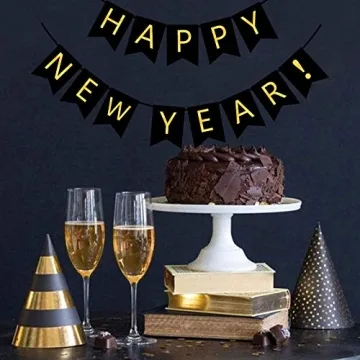 FECEDY Happy New Year Gold Alphabet Party Banner