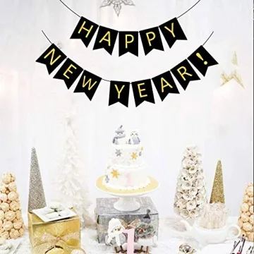 FECEDY Happy New Year Gold Alphabet Party Banner
