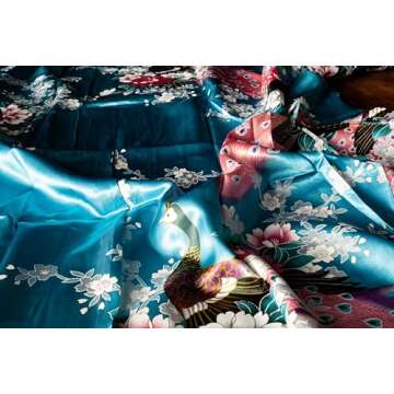 CCcollections Kimono robe long 16 colors PREMIUM Peacock bridesmaid bridal shower womens gift (Blue ...