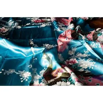 CCcollections Kimono robe long 16 colors PREMIUM Peacock bridesmaid bridal shower womens gift (Blue ...