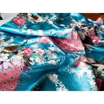 CCcollections Kimono robe long 16 colors PREMIUM Peacock bridesmaid bridal shower womens gift (Blue Turquoise)