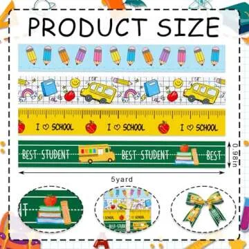 Estivaux 4 PCS Back to School Ribbons for Crafting, 1" Width Grosgrain Ribbon Yellow Green Ribbon Pr...