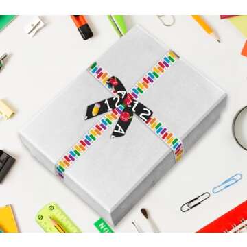 Estivaux 4 PCS Back to School Ribbons for Crafting, 1" Width Grosgrain Ribbon Yellow Green Ribbon Preschool Pencils Apples Craft Ribbons for Kindergarten Decorations Sewing DIY Crafts Supplies