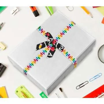 Estivaux 4 PCS Back to School Ribbons for Crafting, 1" Width Grosgrain Ribbon Yellow Green Ribbon Preschool Pencils Apples Craft Ribbons for Kindergarten Decorations Sewing DIY Crafts Supplies