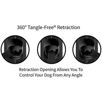 TUG 360° Tangle-Free Retractable Dog Leash with Anti-Slip Handle | 16 ft Strong Nylon Tape | One-Handed Brake, Pause, Lock (Large, Black/Grey)