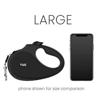 TUG 360° Tangle-Free Retractable Dog Leash with Anti-Slip Handle | 16 ft Strong Nylon Tape | One-Handed Brake, Pause, Lock (Large, Black/Grey)