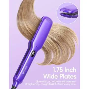 Wavytalk 1.7 Inch Titanium Hair Straightener, Wide Flat Iron for Hair with 290-450 Temperature, Dual Voltage & Floating Plates, Hair Straightener for Thick Hair, Classic Purple