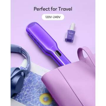 Wavytalk 1.7 Inch Titanium Hair Straightener, Wide Flat Iron for Hair with 290-450 Temperature, Dual Voltage & Floating Plates, Hair Straightener for Thick Hair, Classic Purple