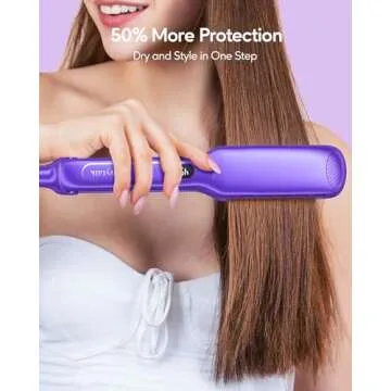 Wavytalk 1.7 Inch Titanium Hair Straightener, Wide Flat Iron for Hair with 290-450 Temperature, Dual Voltage & Floating Plates, Hair Straightener for Thick Hair, Classic Purple