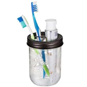 [Wide Mouth ONLY] SheeChung 2 Pack Mason Jar Toothbrush Holder Lid - Rustproof 304 Stainless Steel for Ball Mason Jar or Any Pint. Jar, Farmhouse Decor Bathroom Accessories Set - Bronze