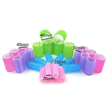 Hair Rollers Multicolor Self Grip Cling Nylon Plastic Sticky Curling Tools Pro Salon Hairdressing Curlers Or DIY Curly Hairstyle 30PCS 5 Sizes (20mm+25mm+30mm+40mm+48mm) X6PCS