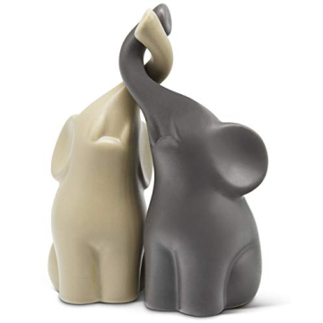 Vaudagio Loving Pair of Elephants in Beige & Grey - Modern Ceramic Sculpture - Figurine as a Set - Decoration Figure 6.3" high - Ornament Elephant in Love