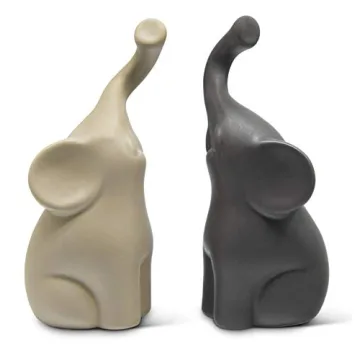 Vaudagio Loving Pair of Elephants in Beige & Grey - Modern Ceramic Sculpture - Figurine as a Set - Decoration Figure 6.3" high - Ornament Elephant in Love