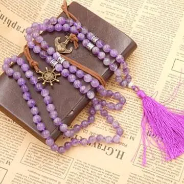 malahill mala beads necklace for women man, mala bracelet, prayer beads necklace, amethyst tassel necklace