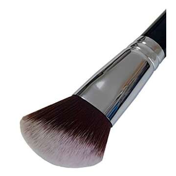 Mypreface Synthetic Blush and Bronzer Brush - Angled Kabuki Makeup Brush: Premium Foundation Brush Perfect for Face Contouring and Highlighting with Creams and Powders (Black)