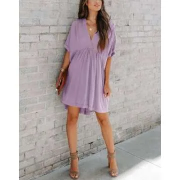 Minclouse Babydoll Short Sleeve Dress in Light Purple