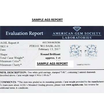 Amanda Rose Collection AGS Certified 1ct TW Round REAL Diamond Stud Earrings for Women in 14K White Gold with Screw Backs