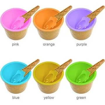 URMUYJJ Ice Cream Cups with Spoons Cartoon Candy Colorice cream bowls Dessert Sundae Frozen Yogurt Bowls Icecream Cup Party Favors Dishes ice crem kits supplies for kids Set (6)