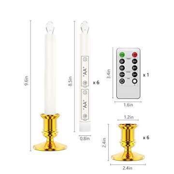 RONXS Window Candles, LED Taper Candles with Timer, Flickering Flameless Candles with Remote Battery Operated Candles, Indoor Christmas Decorations (6 Pcs Gold)